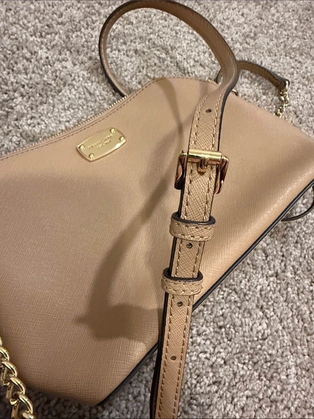 Michael Kors Beige Leather Crossbody with Gold Hardware
